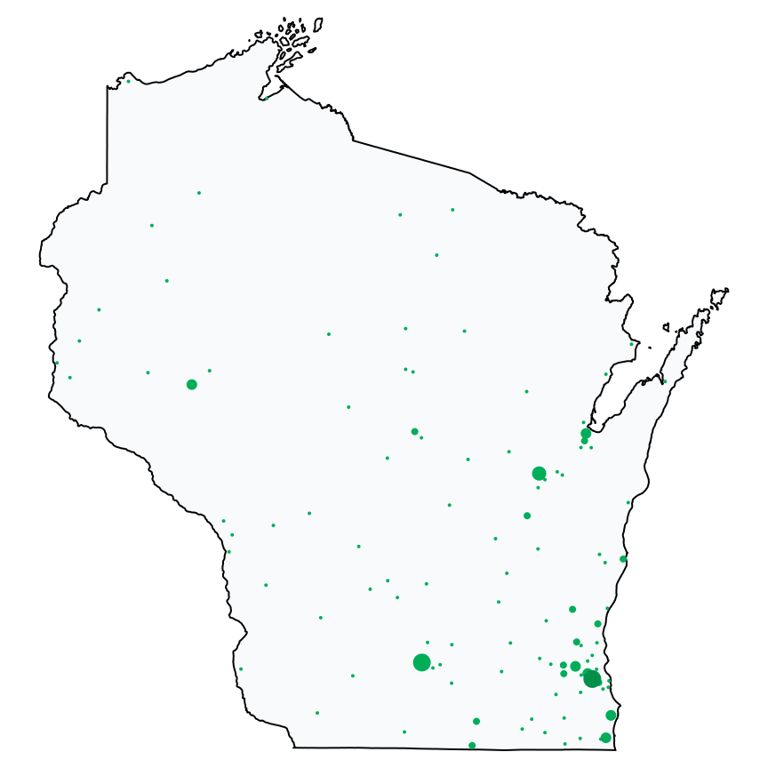 A map showing all Dollar Tree locations in Wisconsin