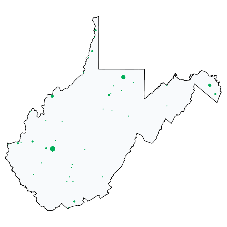 A map showing all Dollar Tree locations in West Virginia