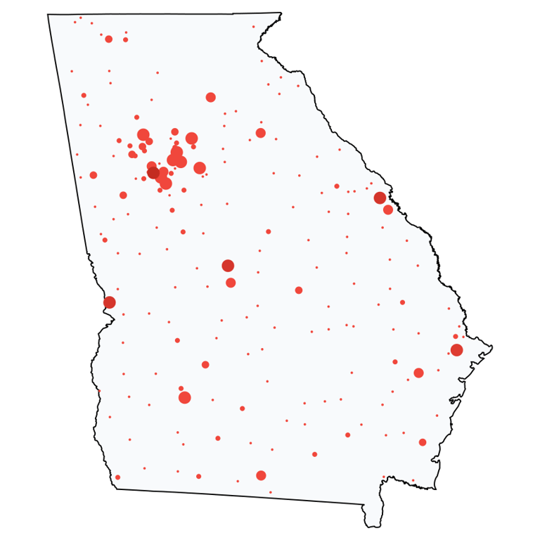 A map showing all Family Dollar locations in Georgia