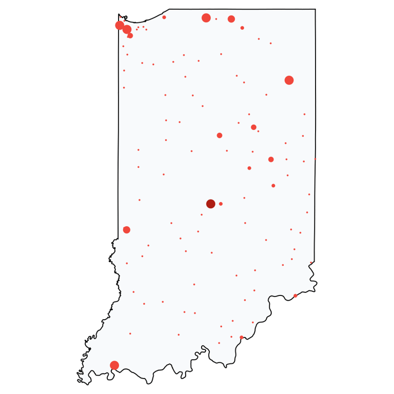 A map showing all Family Dollar locations in Indiana