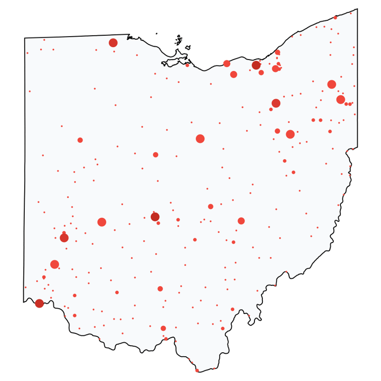 A map showing all Family Dollar locations in Ohio