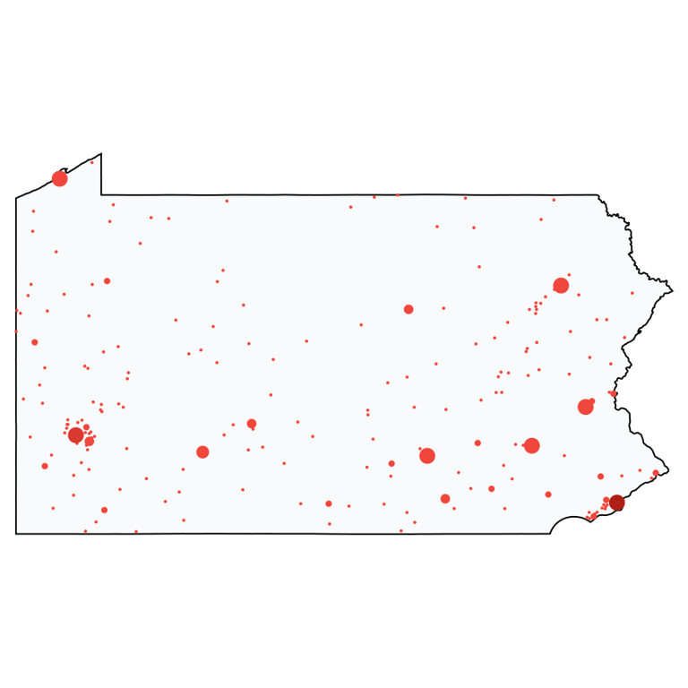 A map showing all Family Dollar locations in Pennsylvania