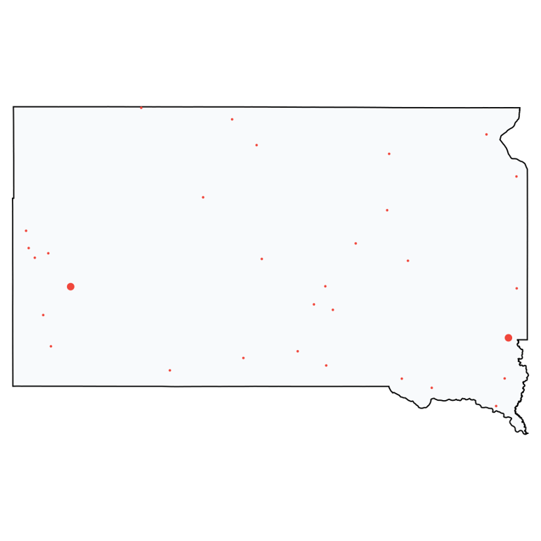 A map showing all Family Dollar locations in South Dakota