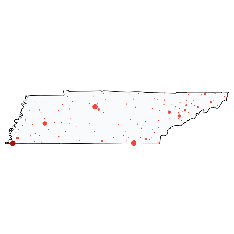 A map showing all Family Dollar locations in Tennessee