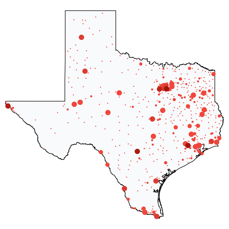 A map showing all Family Dollar locations in Texas