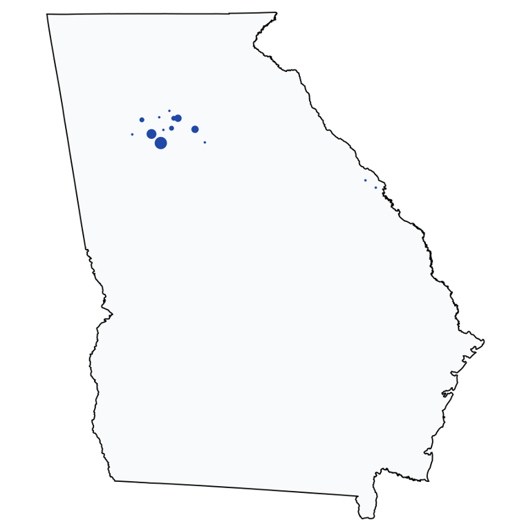 A map showing all Fifth Third Bank locations in Georgia