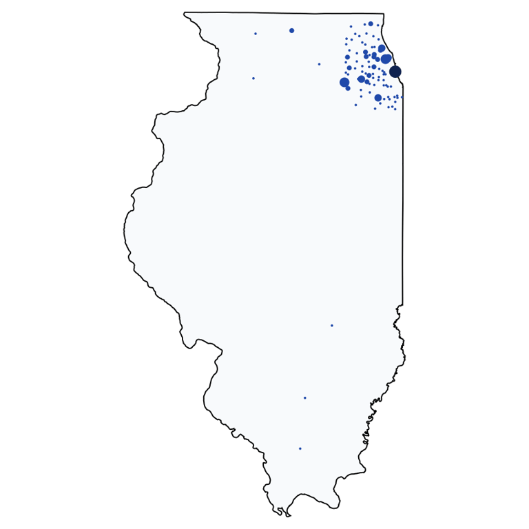 A map showing all Fifth Third Bank locations in Illinois