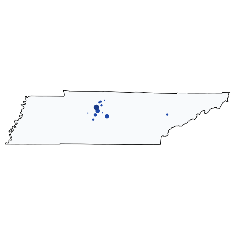 A map showing all Fifth Third Bank locations in Tennessee