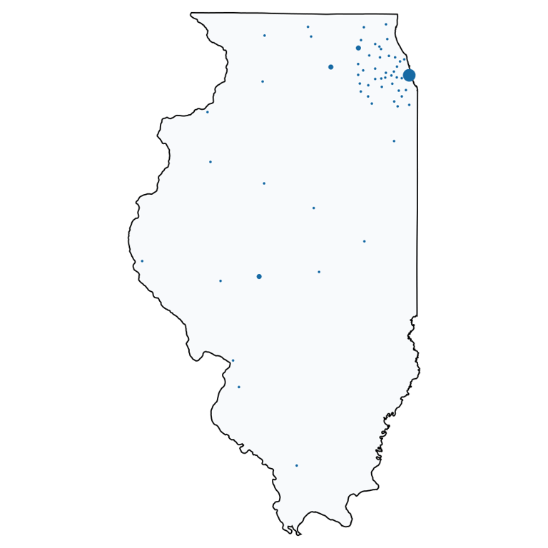 A map showing all Five Below locations in Illinois