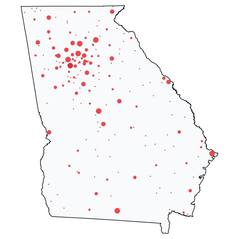 A map showing all Home Improvement Stores locations in Georgia