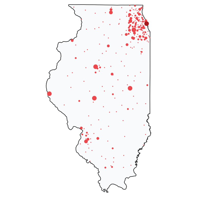 A map showing all Home Improvement Stores locations in Illinois