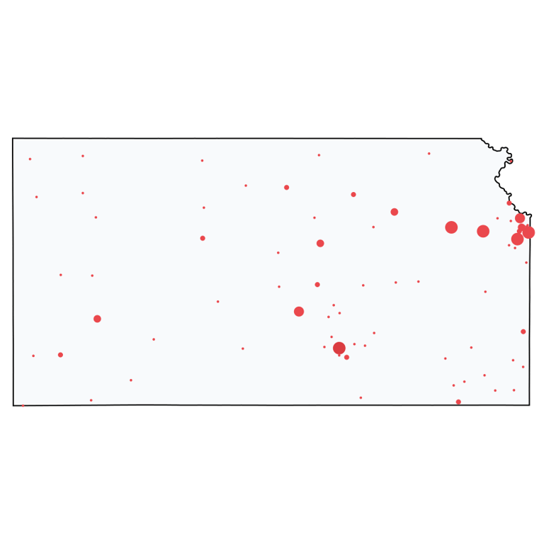 A map showing all Home Improvement Stores locations in Kansas