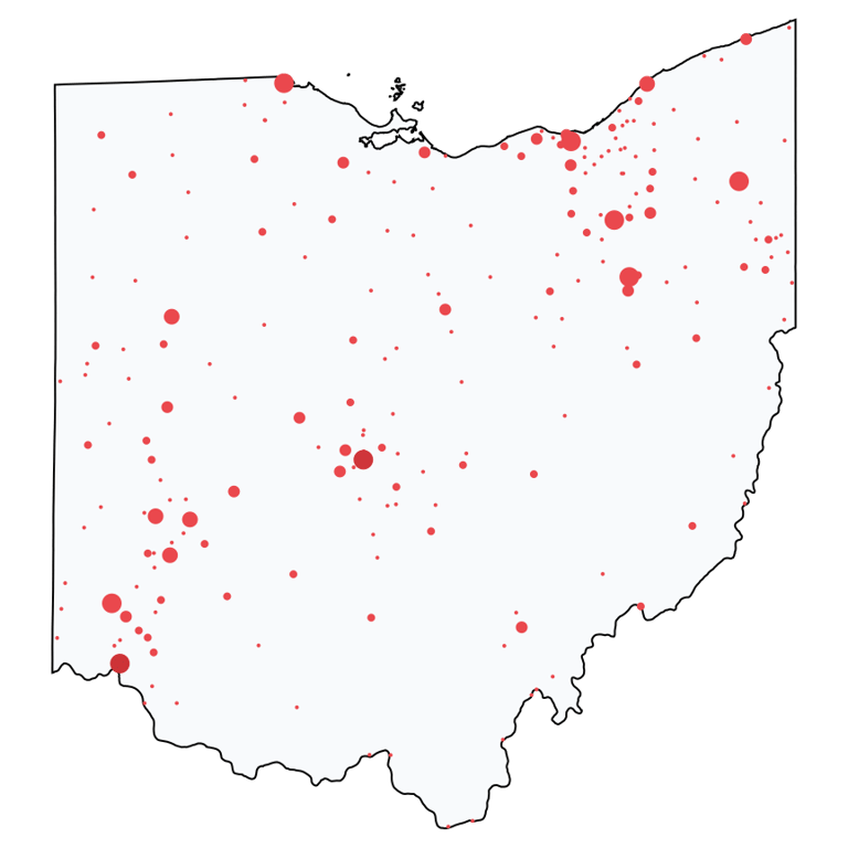 A map showing all Home Improvement Stores locations in Ohio