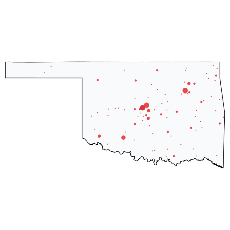 A map showing all Home Improvement Stores locations in Oklahoma