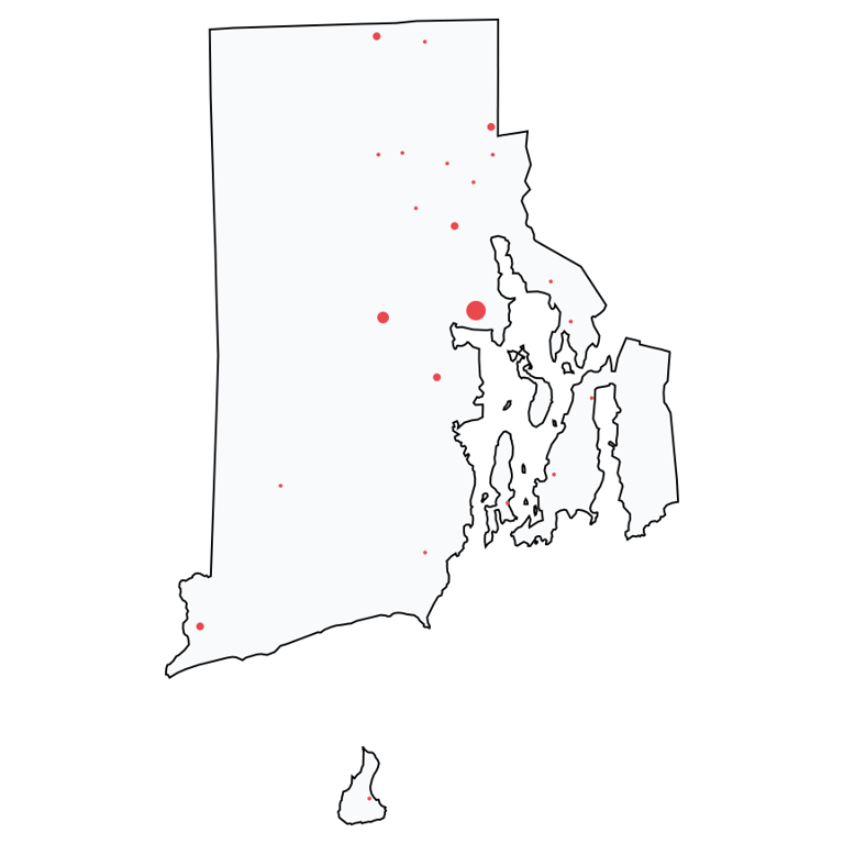 A map showing all Home Improvement Stores locations in Rhode Island