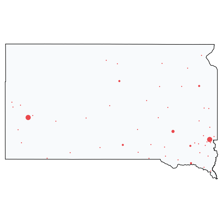 A map showing all Home Improvement Stores locations in South Dakota