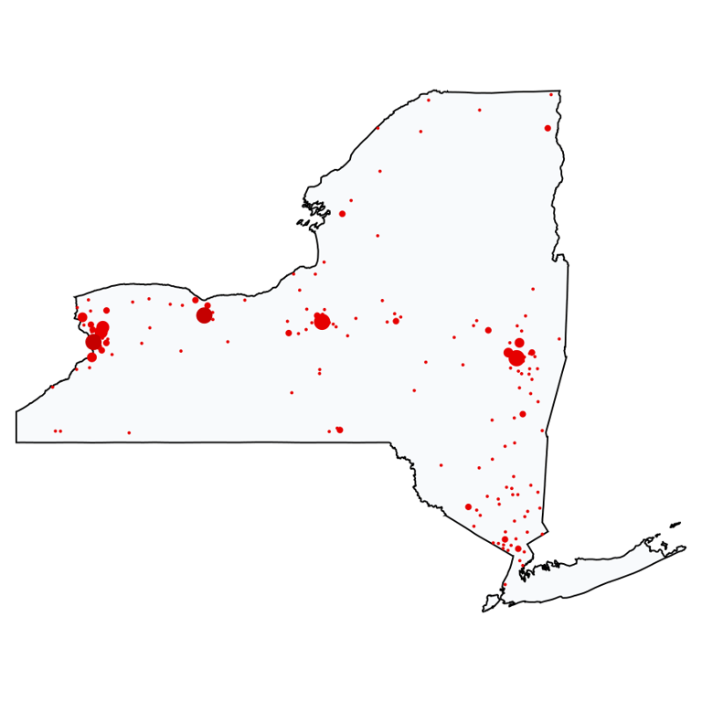 A map showing all KeyBank locations in New York