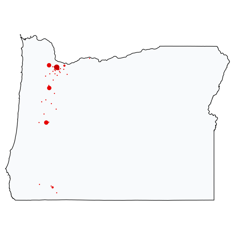 A map showing all KeyBank locations in Oregon