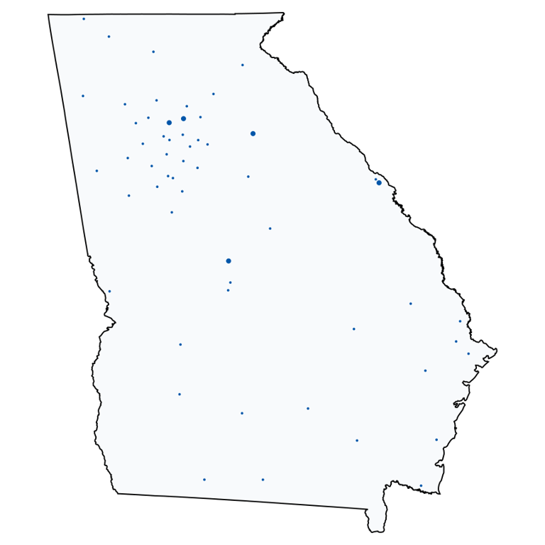 A map showing all Lowe's locations in Georgia