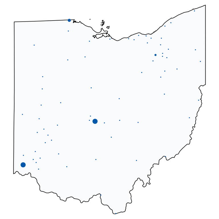 A map showing all Lowe's locations in Ohio