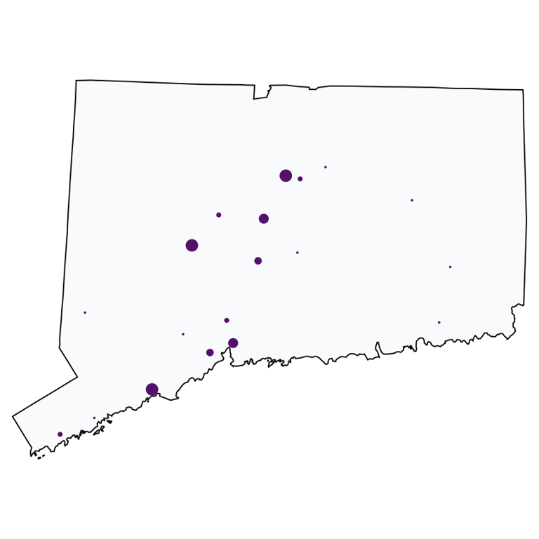 A map showing all Metro by T-Mobile locations in Connecticut