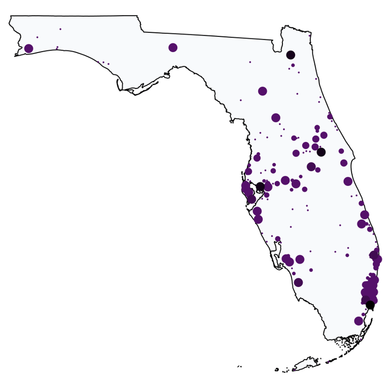 A map showing all Metro by T-Mobile locations in Florida