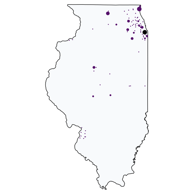 A map showing all Metro by T-Mobile locations in Illinois