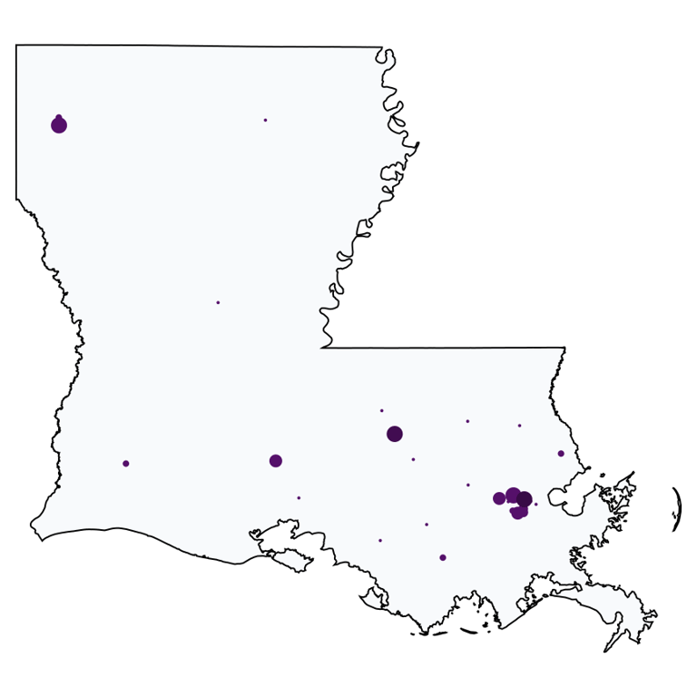 A map showing all Metro by T-Mobile locations in Louisiana