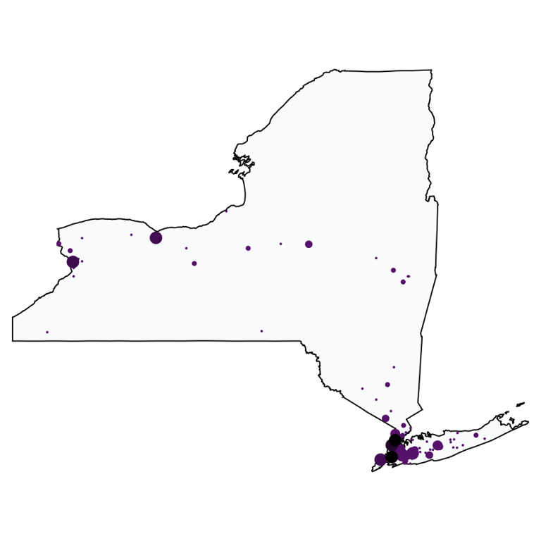 A map showing all Metro by T-Mobile locations in New York