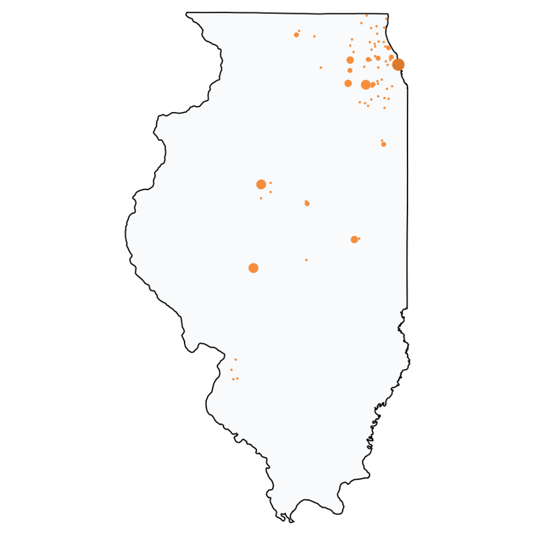 A map showing all PNC Bank locations in Illinois