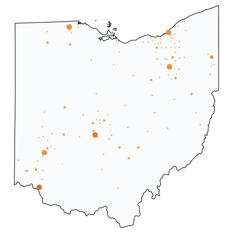 A map showing all PNC Bank locations in Ohio