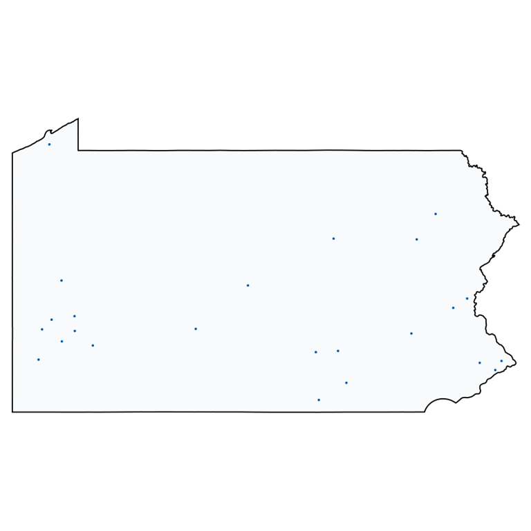 A map showing all Sam's Club locations in Pennsylvania