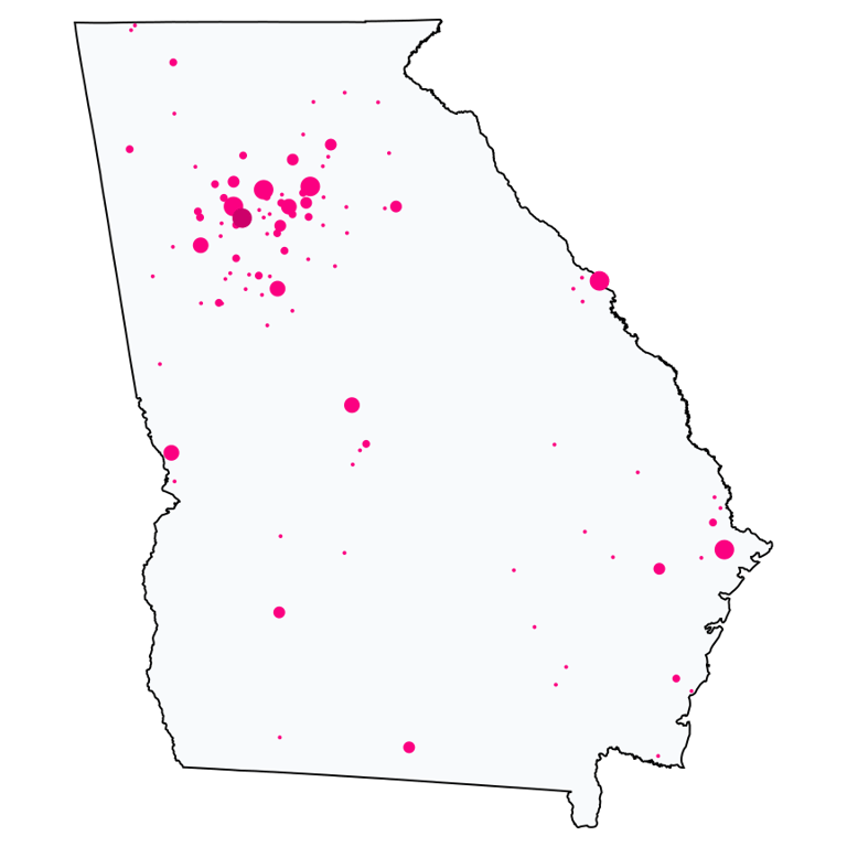 A map showing all T-Mobile locations in Georgia