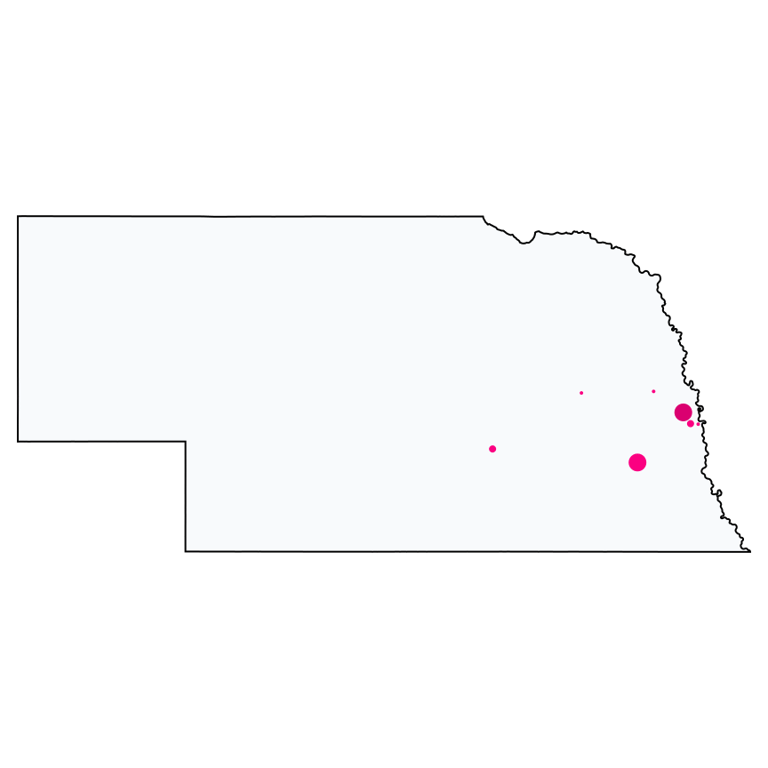 A map showing all T-Mobile locations in Nebraska