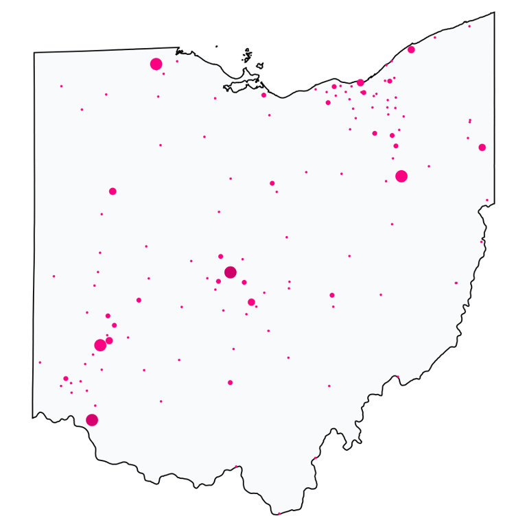 A map showing all T-Mobile locations in Ohio