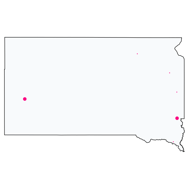 A map showing all T-Mobile locations in South Dakota