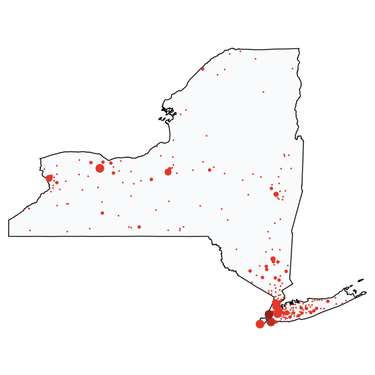 A map showing all Verizon Wireless locations in New York