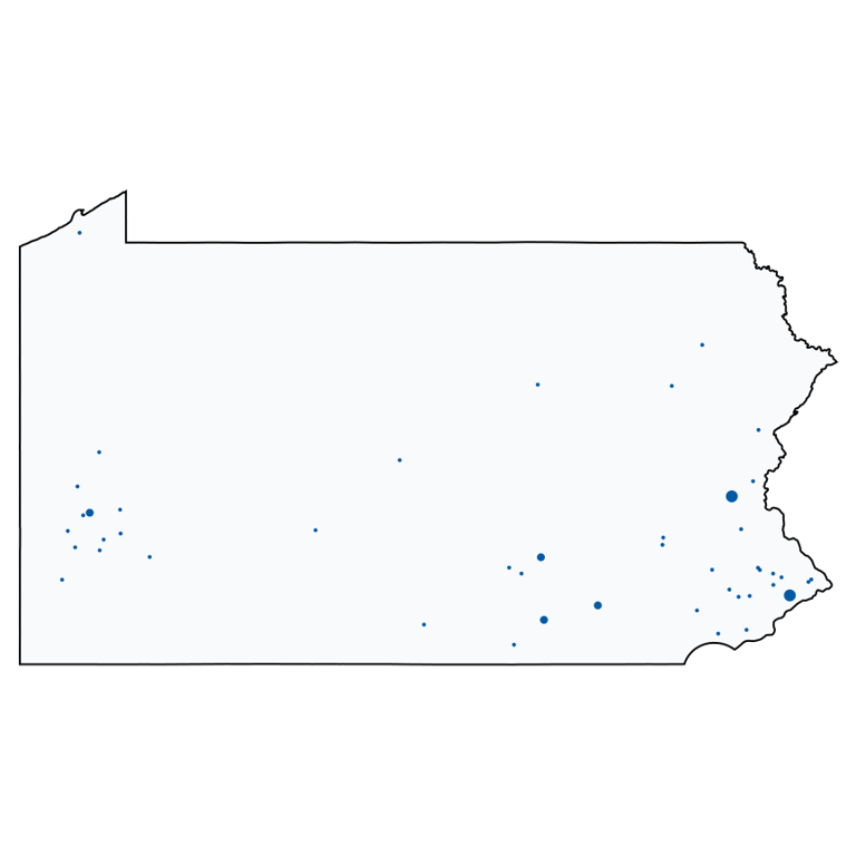 A map showing all Warehouse Clubs locations in Pennsylvania