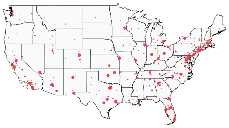 A map showing all Warehouse Clubs locations in the United States