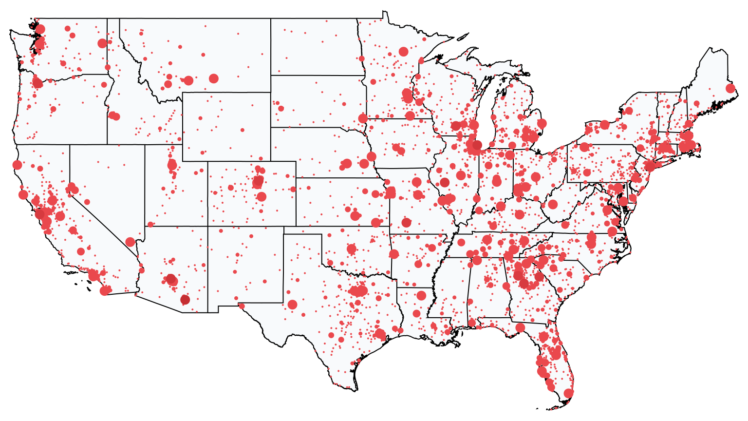 A map showing all Ace Hardware locations in The United States