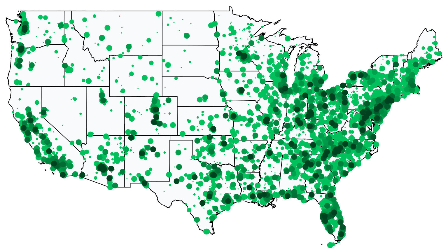 A map showing all Allpoint locations in The United States