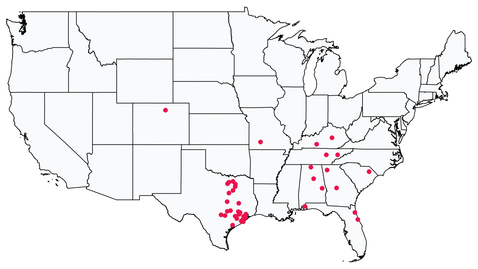 A map showing all Buc-ee's locations in The United States