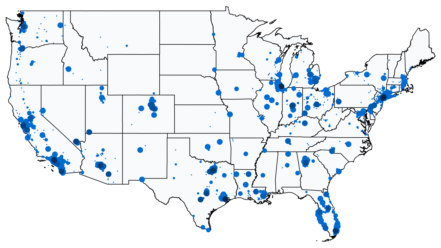 A map showing all Chase Bank locations in The United States