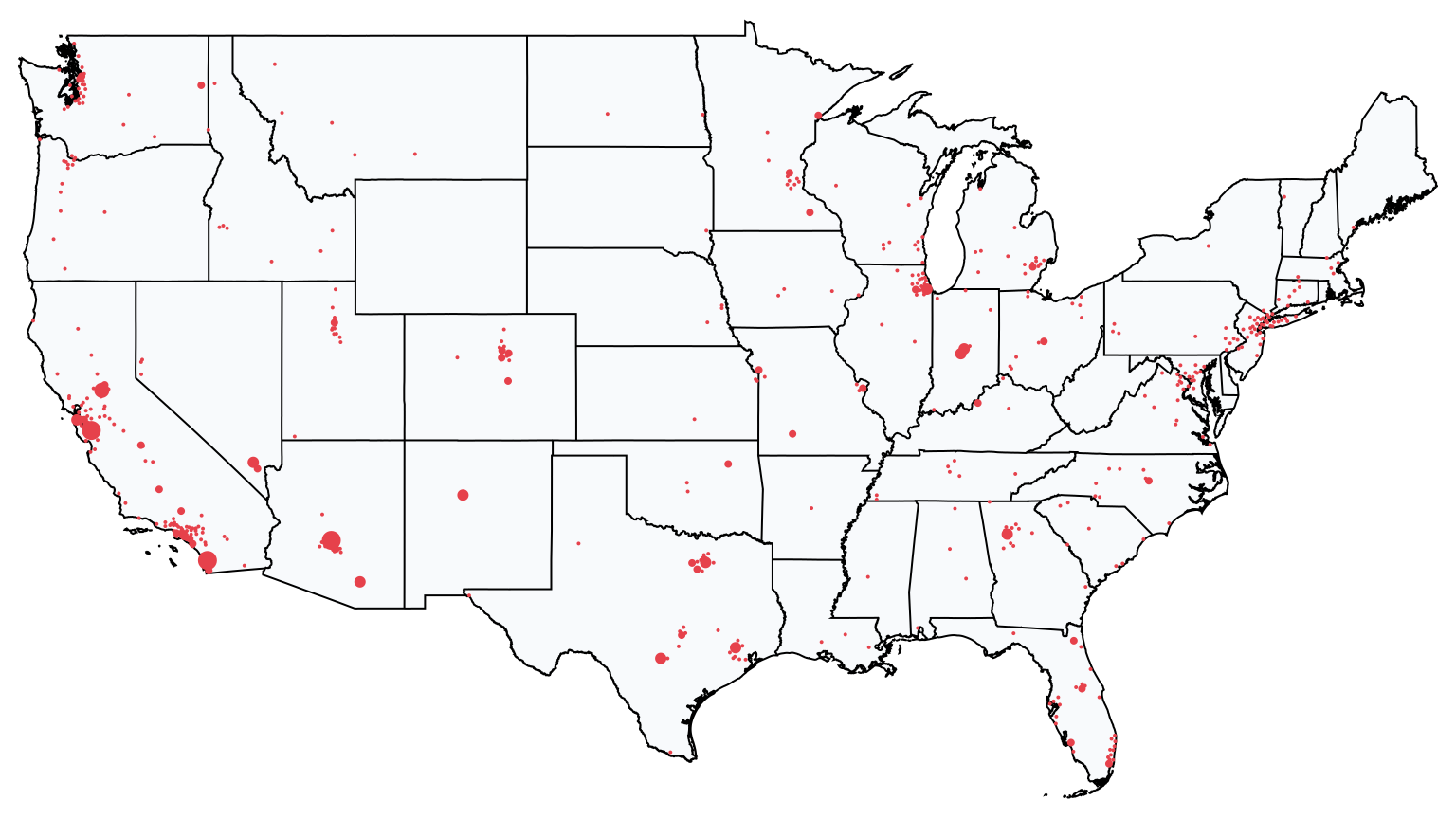 A map showing all Costco locations in The United States