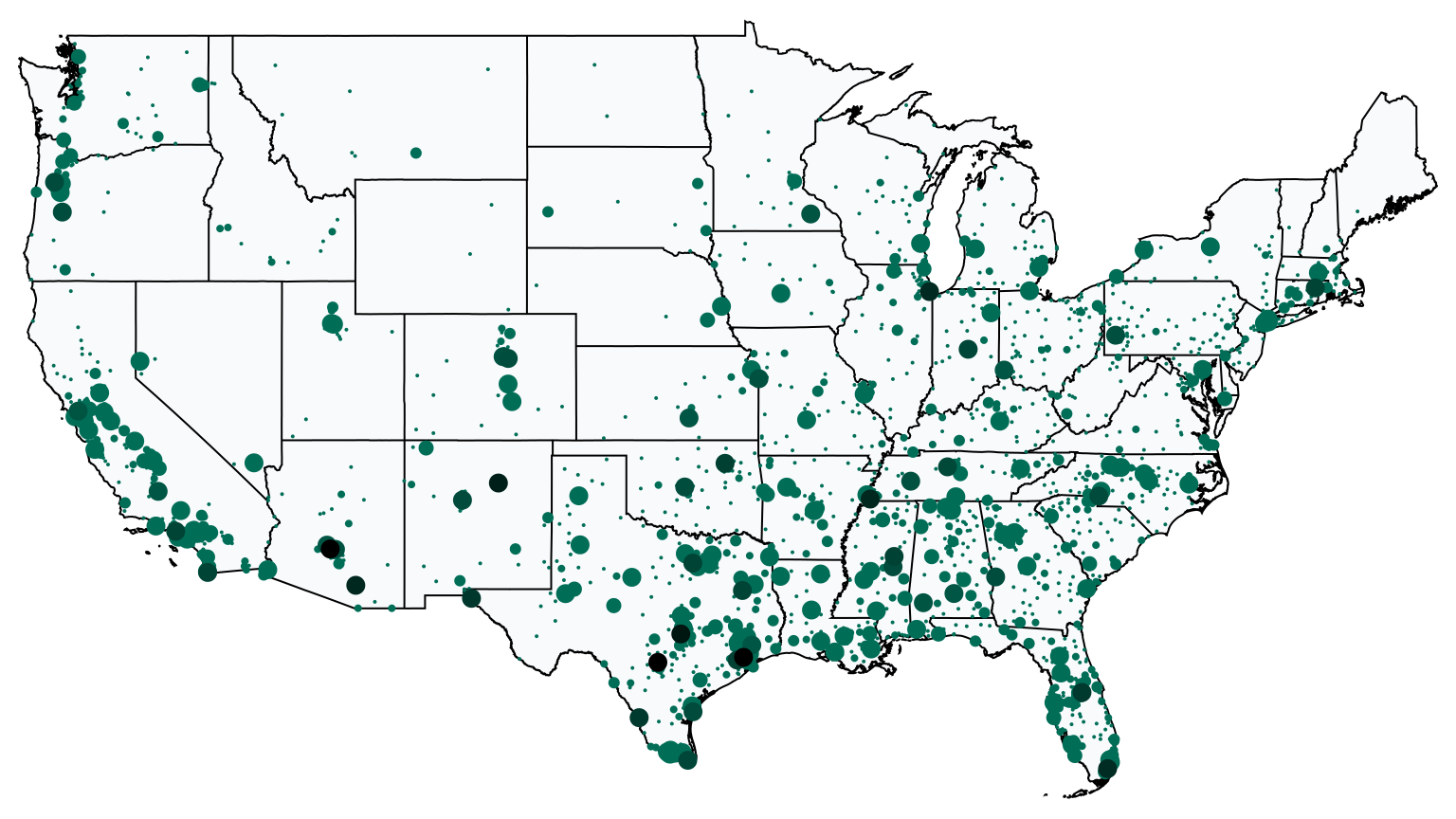 A map showing all Cricket locations in The United States