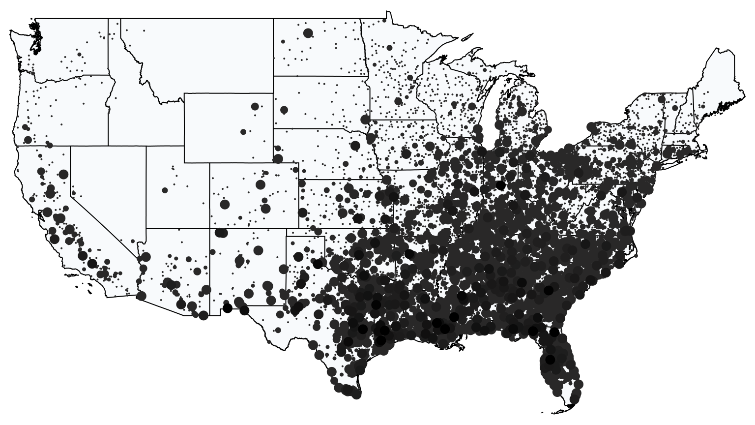 A map showing all Dollar General locations in The United States