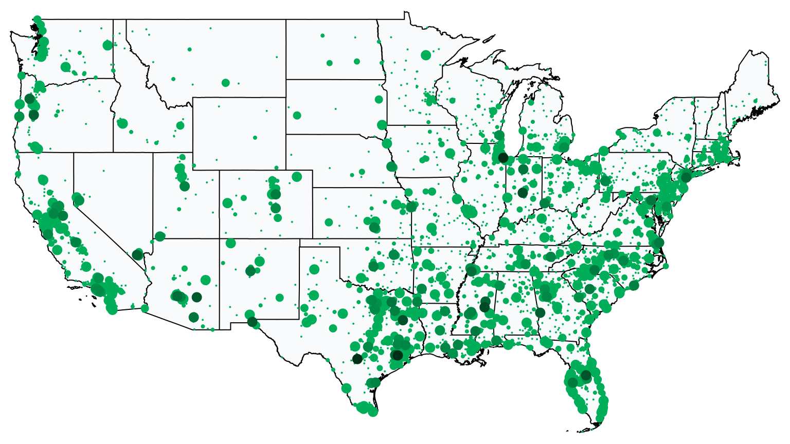 A map showing all Dollar Tree locations in The United States