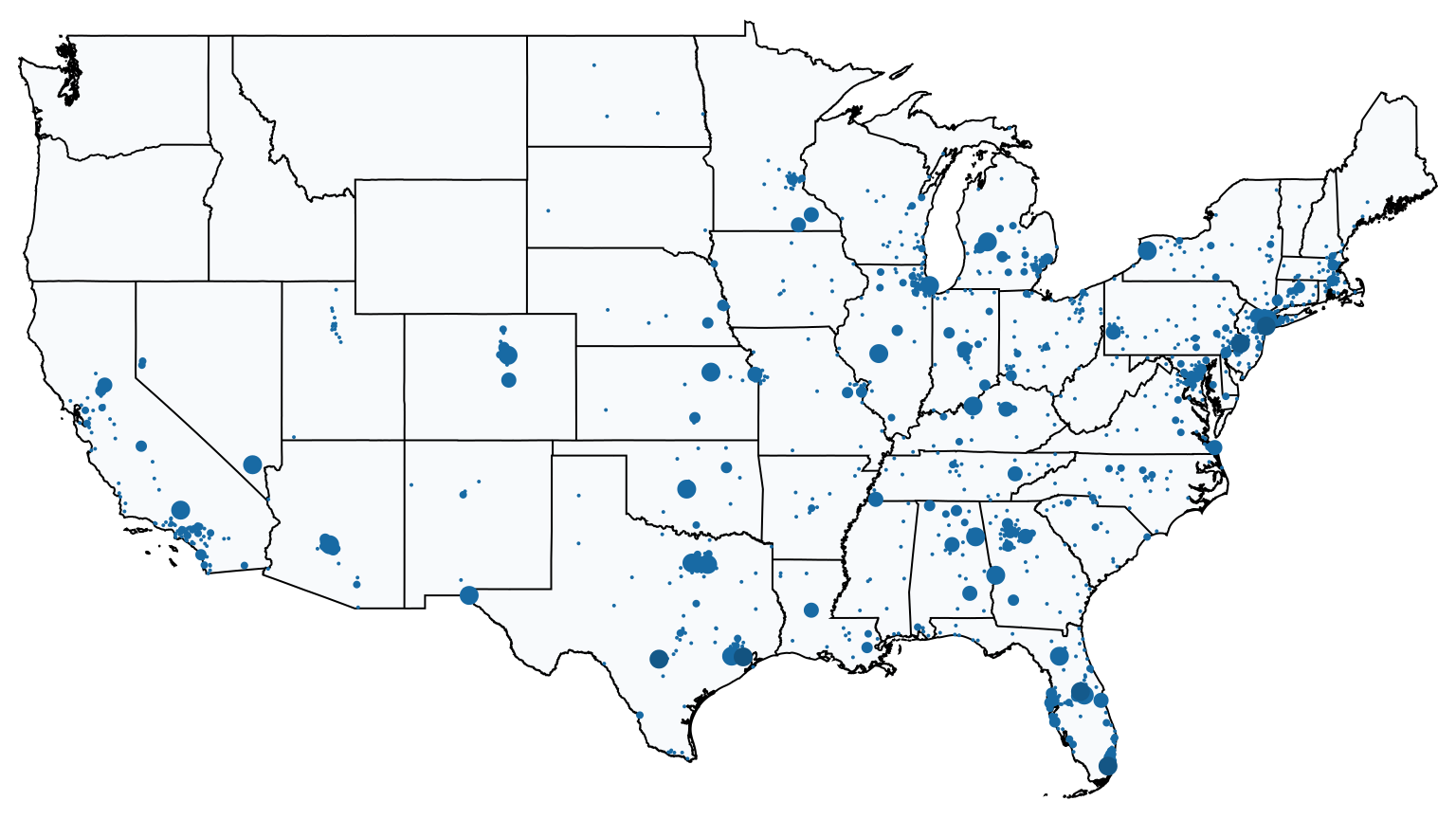 A map showing all Five Below locations in The United States