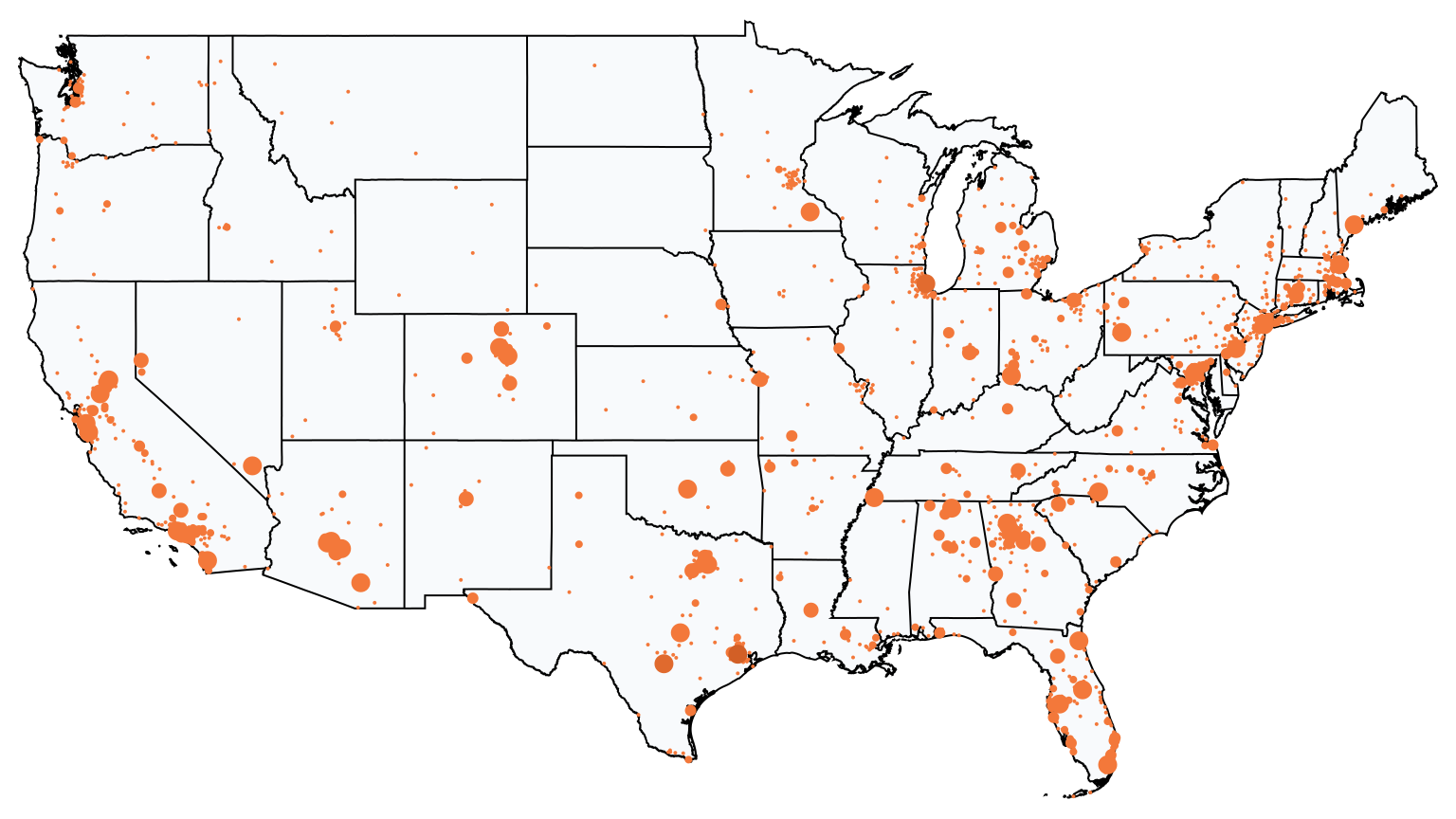 A map showing all Home Depot locations in The United States