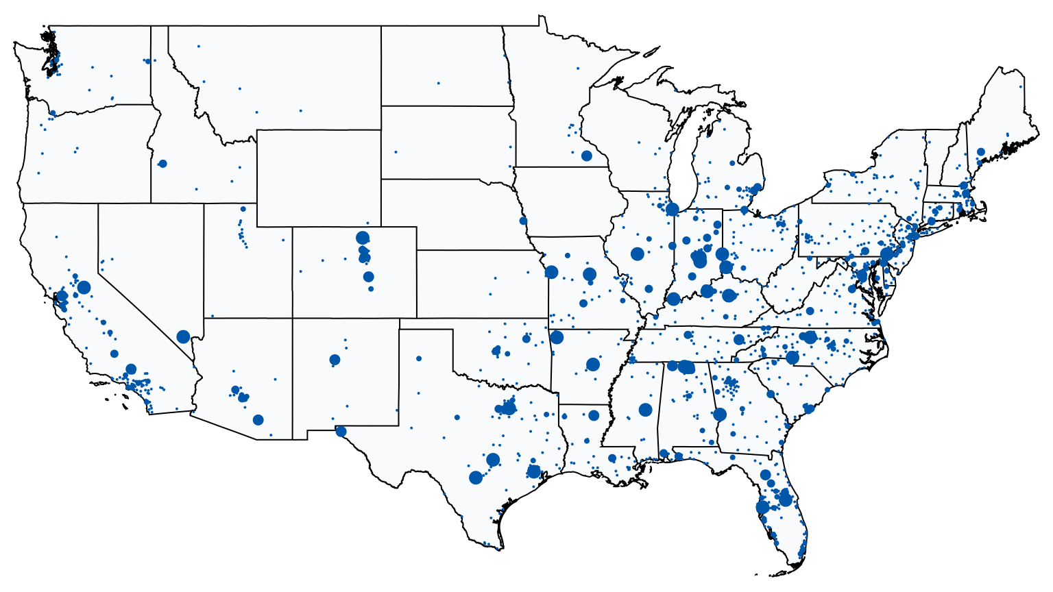 A map showing all Lowe's locations in The United States